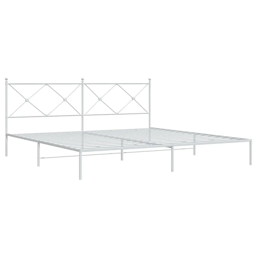 Cadre de lit métal sans matelas et tête de lit blanc 193x203 cm - 3