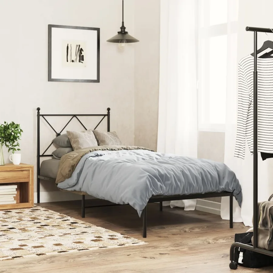 Cadre de lit métal sans matelas avec tête de lit noir 75x190 cm