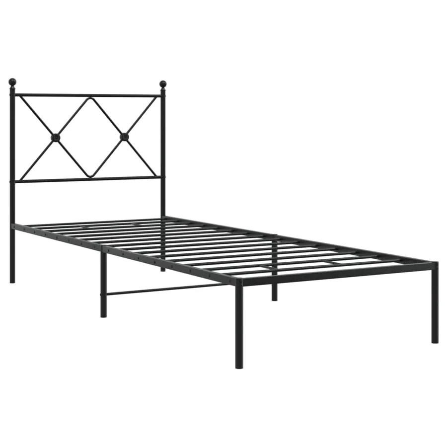 Cadre de lit métal sans matelas avec tête de lit noir 75x190 cm - 3