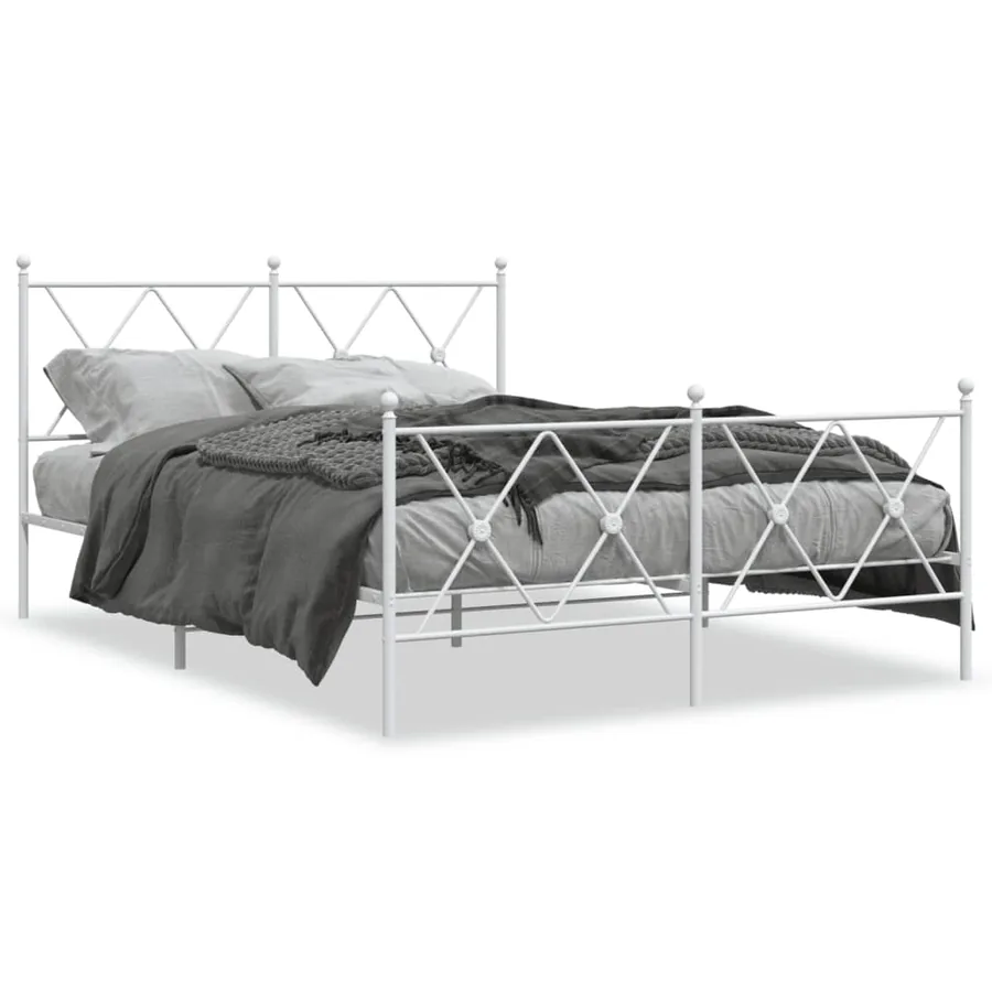 Cadre de lit métal sans matelas et pied de lit blanc 140x190 cm - 2