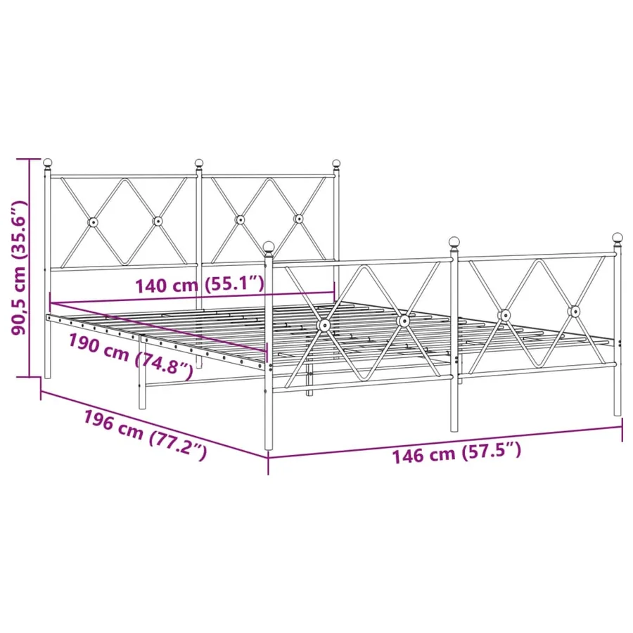 Cadre de lit métal sans matelas et pied de lit blanc 140x190 cm - 8