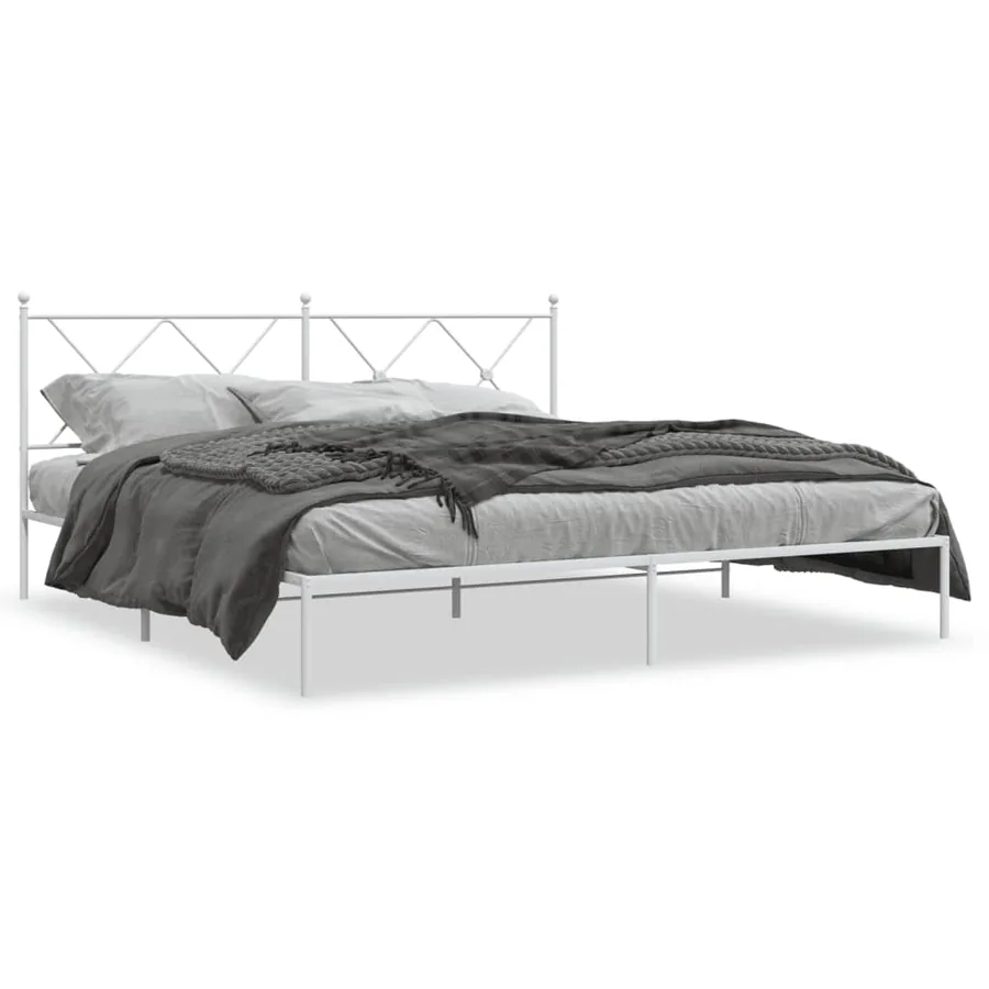 Cadre de lit métal sans matelas et tête de lit blanc 180x200 cm - 2