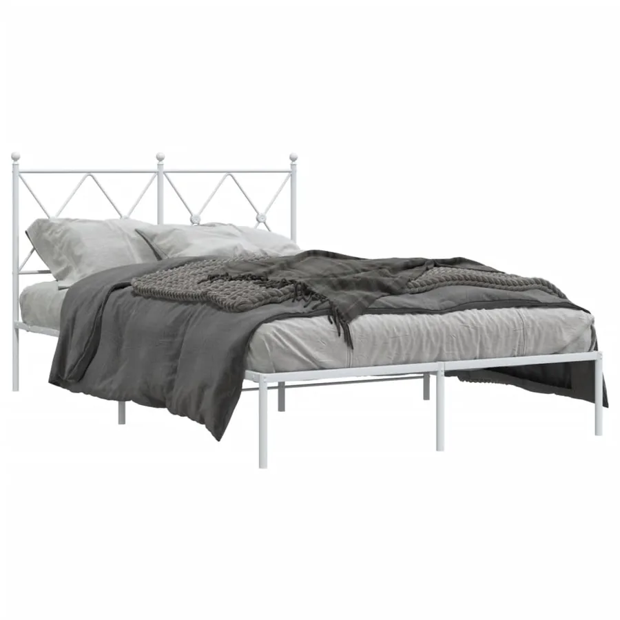 Cadre de lit métal sans matelas et tête de lit blanc 120x190 cm - 2