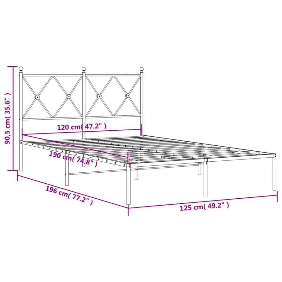 Cadre de lit métal sans matelas et tête de lit blanc 120x190 cm - 8