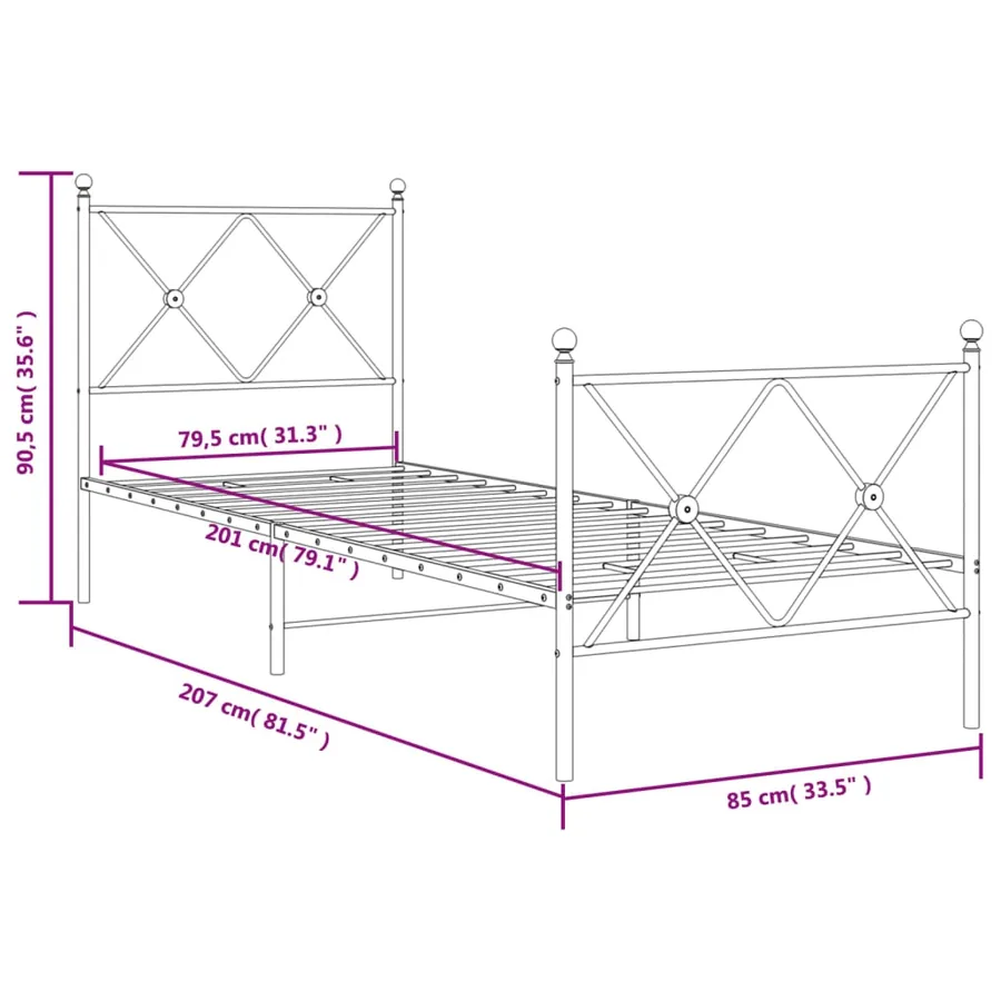 Cadre de lit métal sans matelas avec pied de lit blanc 80x200cm - 8