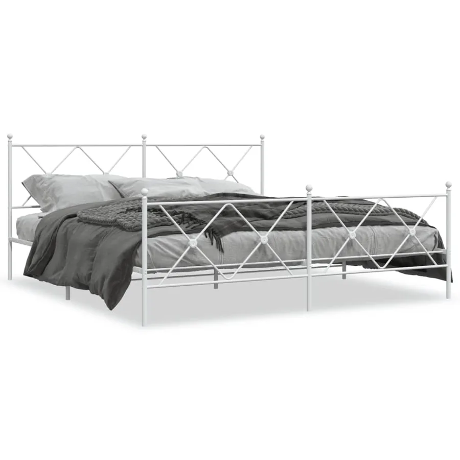 Cadre de lit métal sans matelas et pied de lit blanc 183x213 cm - 2