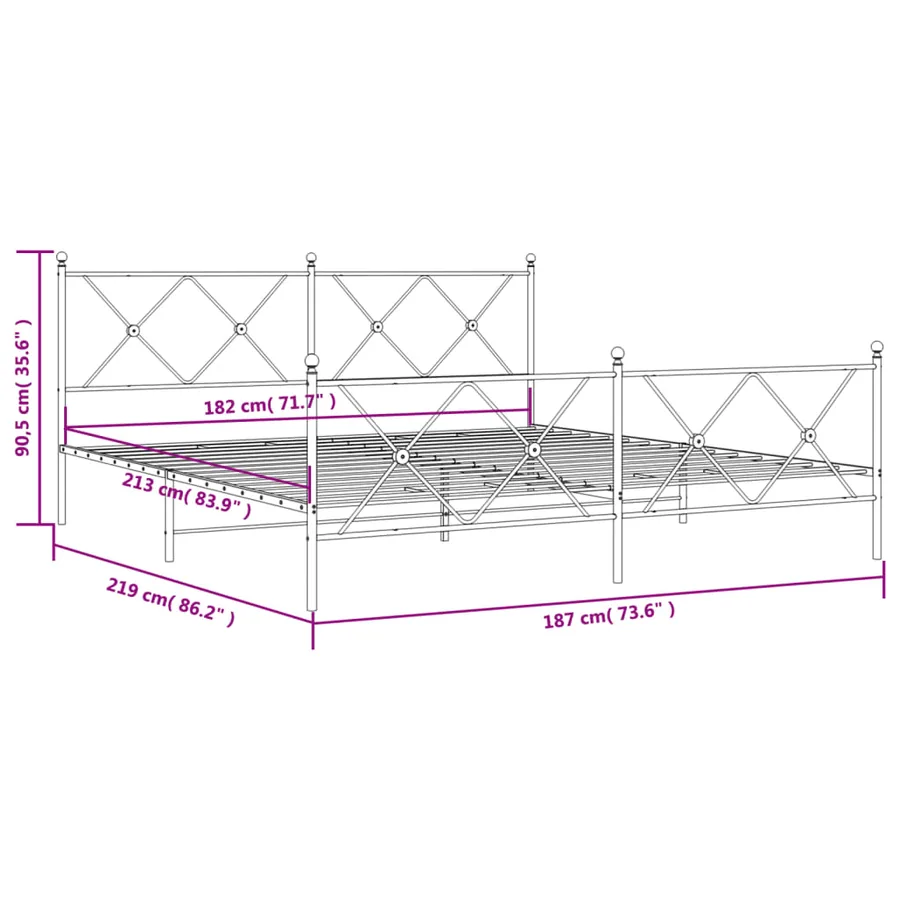Cadre de lit métal sans matelas et pied de lit blanc 183x213 cm - 8