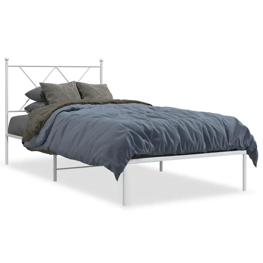 Cadre de lit métal sans matelas avec tête de lit blanc 90x190cm - 2