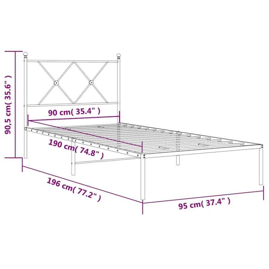 Cadre de lit métal sans matelas avec tête de lit blanc 90x190cm - 8