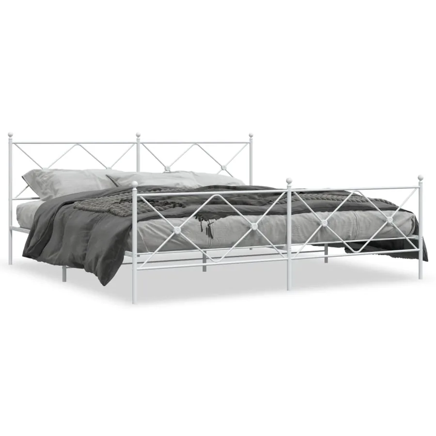 Cadre de lit métal sans matelas et pied de lit blanc 200x200 cm - 2