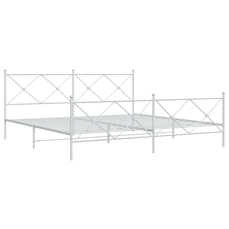 Cadre de lit métal sans matelas et pied de lit blanc 200x200 cm - 3