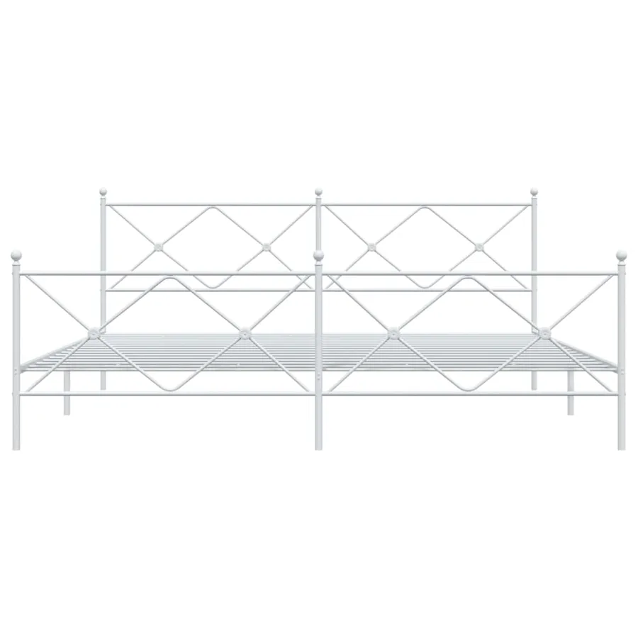 Cadre de lit métal sans matelas et pied de lit blanc 200x200 cm - 4