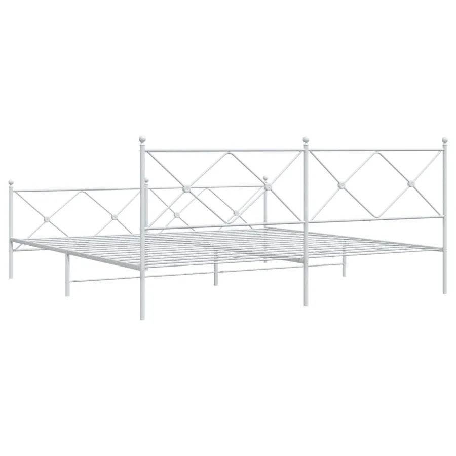 Cadre de lit métal sans matelas et pied de lit blanc 200x200 cm - 6