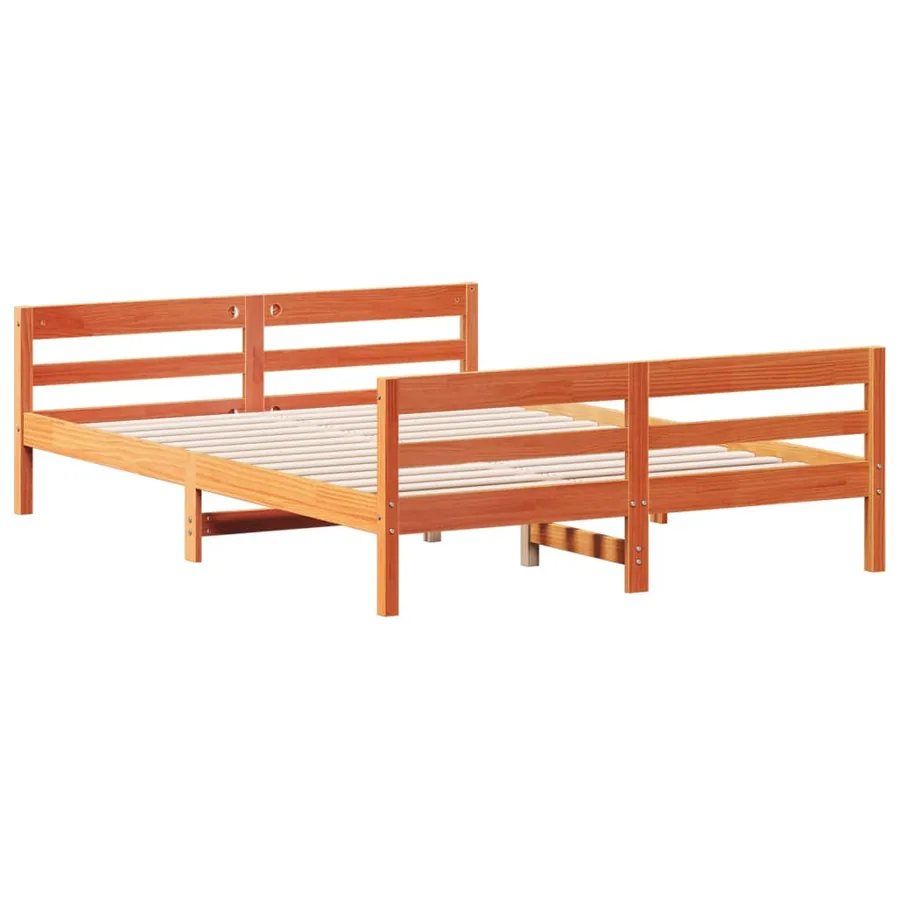 Cadre de lit sans matelas cire marron 140x200cm bois pin massif - 6