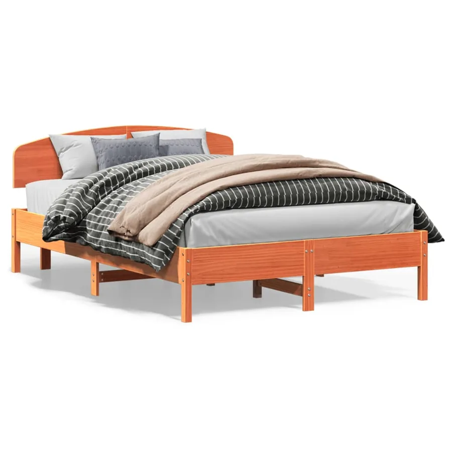 Cadre de lit sans matelas cire marron 140x200cm bois pin massif - 2