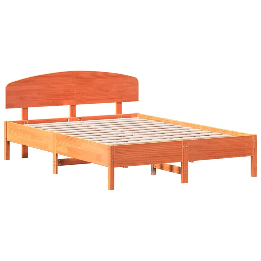 Cadre de lit sans matelas cire marron 140x200cm bois pin massif - 3