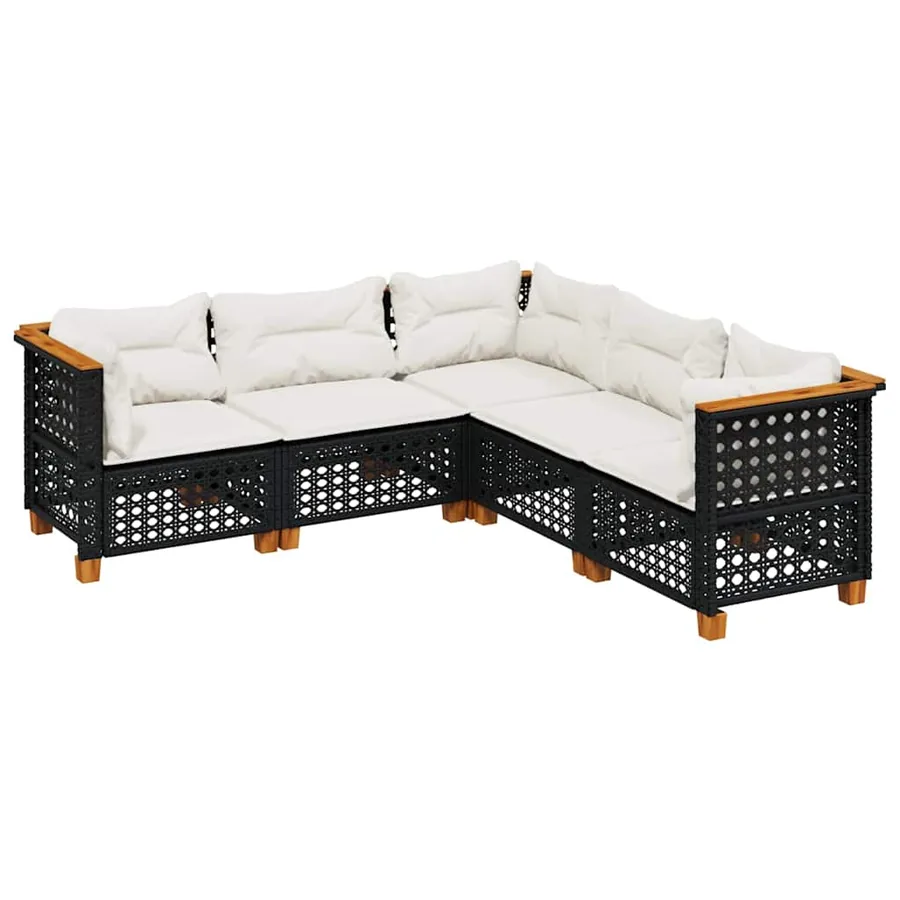 Salon de jardin 5 pcs avec coussins noir résine tressée - 2