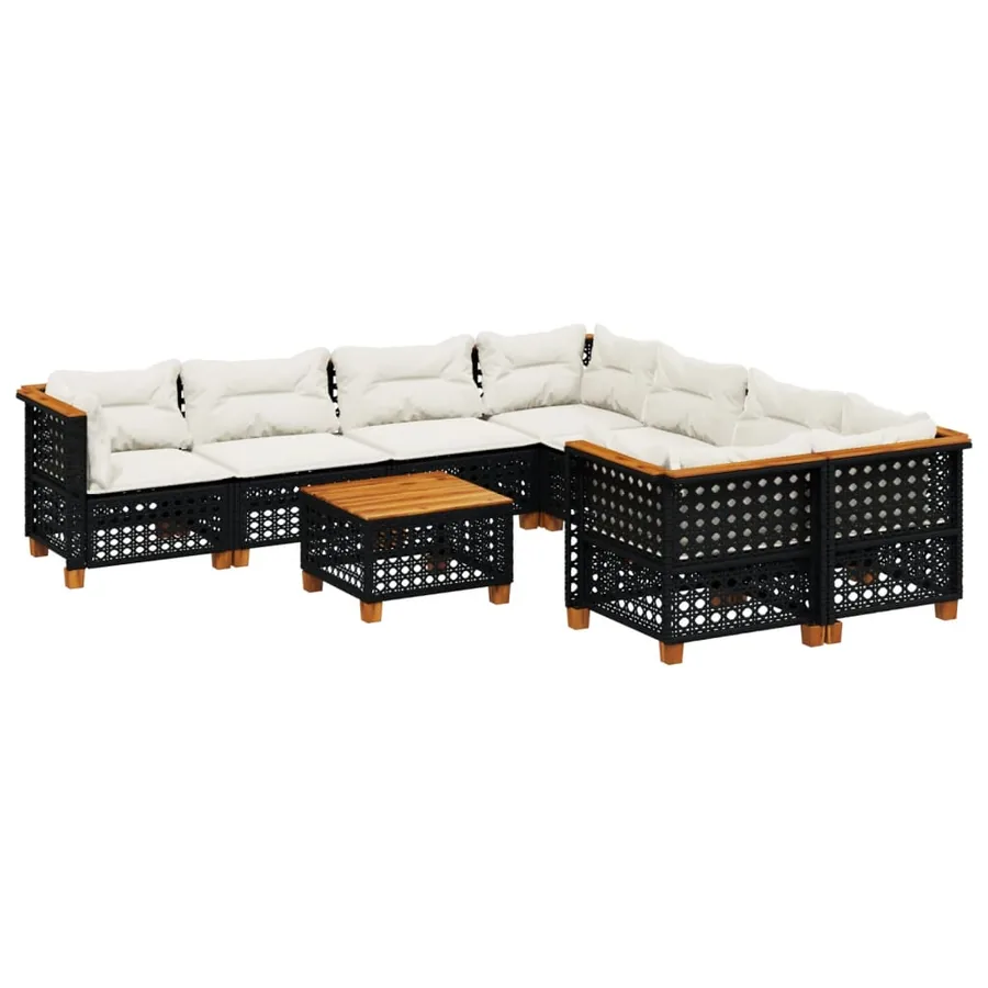 Salon de jardin 9 pcs avec coussins noir résine tressée - 2