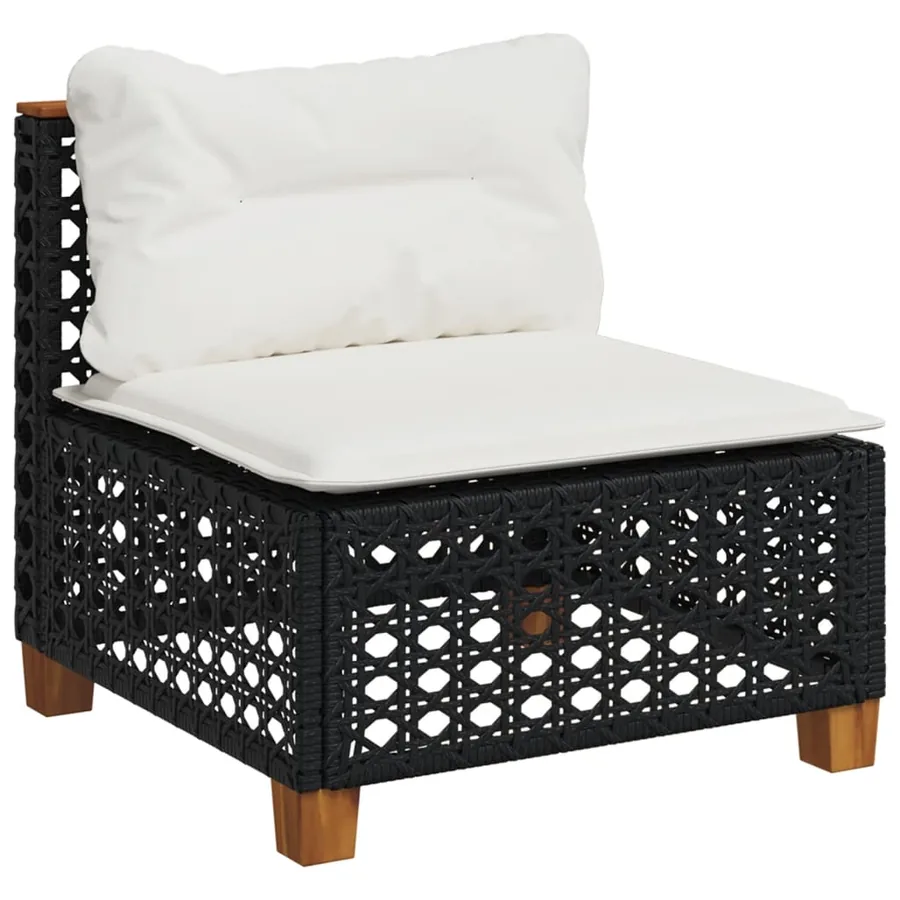 Salon de jardin 9 pcs avec coussins noir résine tressée - 4