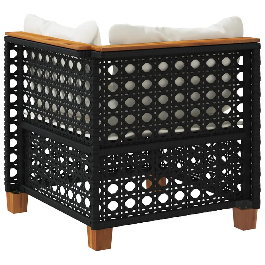 Canapé d'angle de jardin avec coussins noir résine tressée - 6
