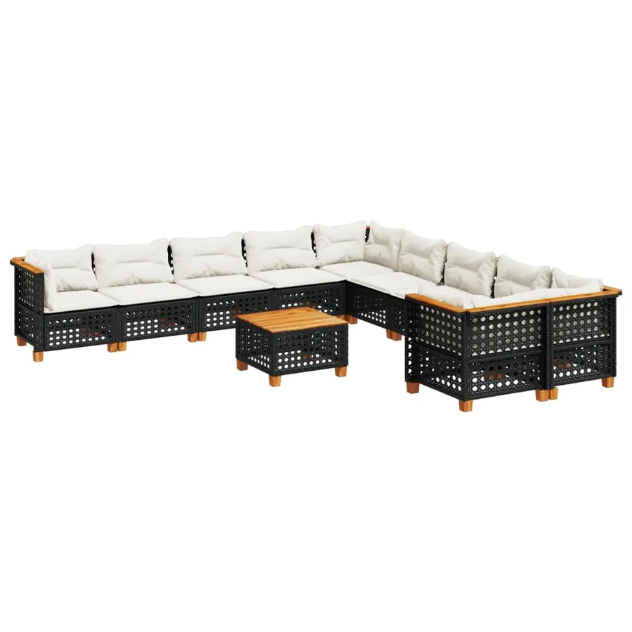 Salon de jardin 11 pcs avec coussins noir résine tressée - 2