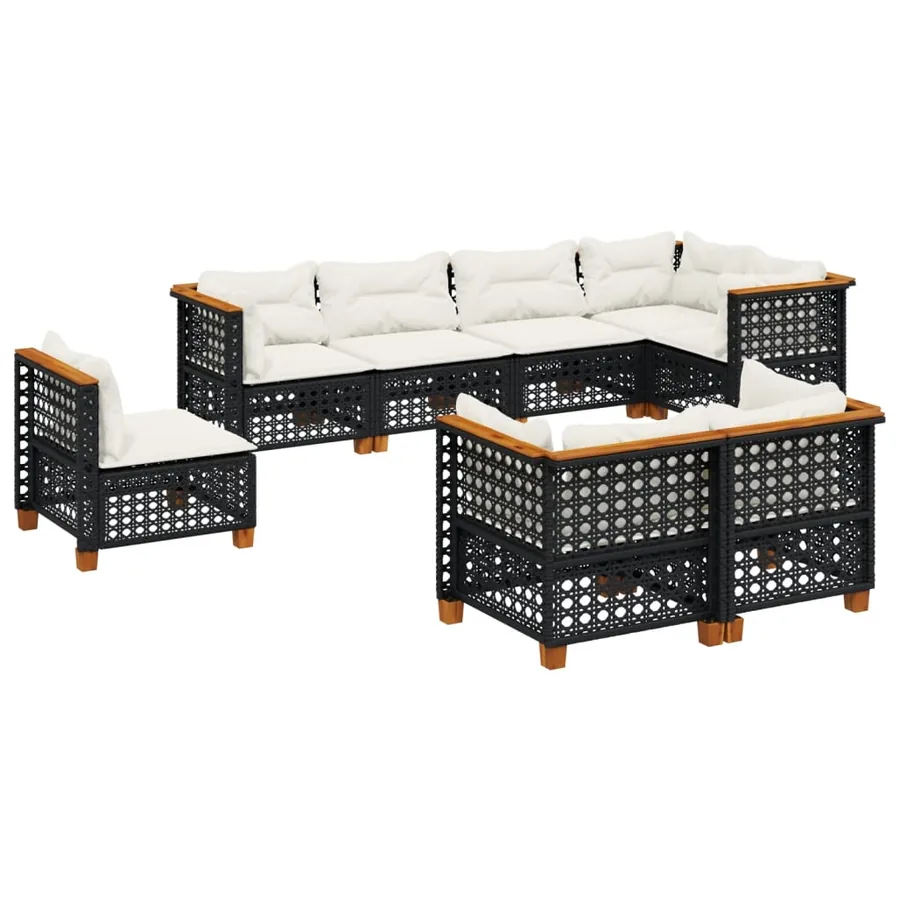 Salon de jardin 8 pcs avec coussins noir résine tressée - 2