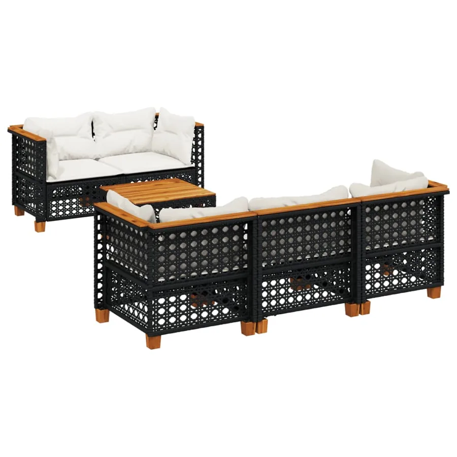 Salon de jardin 6 pcs avec coussins noir résine tressée - 2