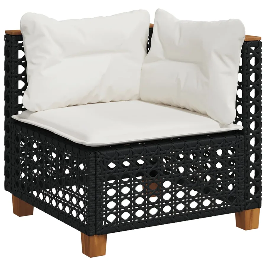 Salon de jardin 6 pcs avec coussins noir résine tressée - 3