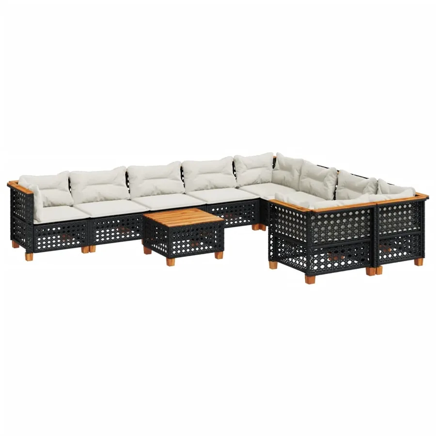 Salon de jardin 10 pcs avec coussins noir résine tressée - 2