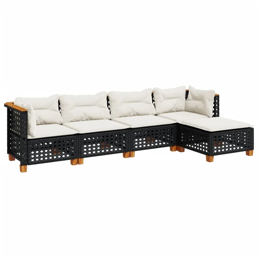 Salon de jardin 5 pcs avec coussins noir résine tressée - 2