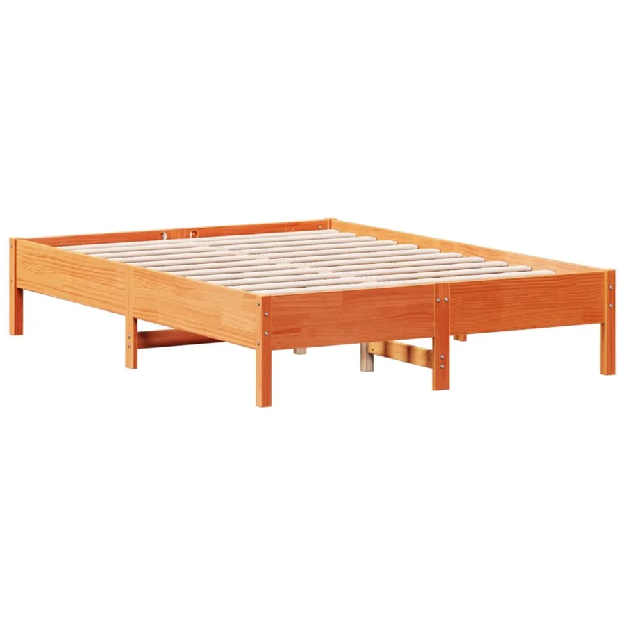 Cadre de lit sans matelas cire marron 135x190cm bois pin massif - 2