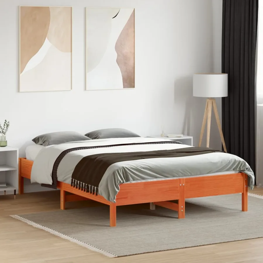Cadre de lit sans matelas cire marron 135x190cm bois pin massif - 3