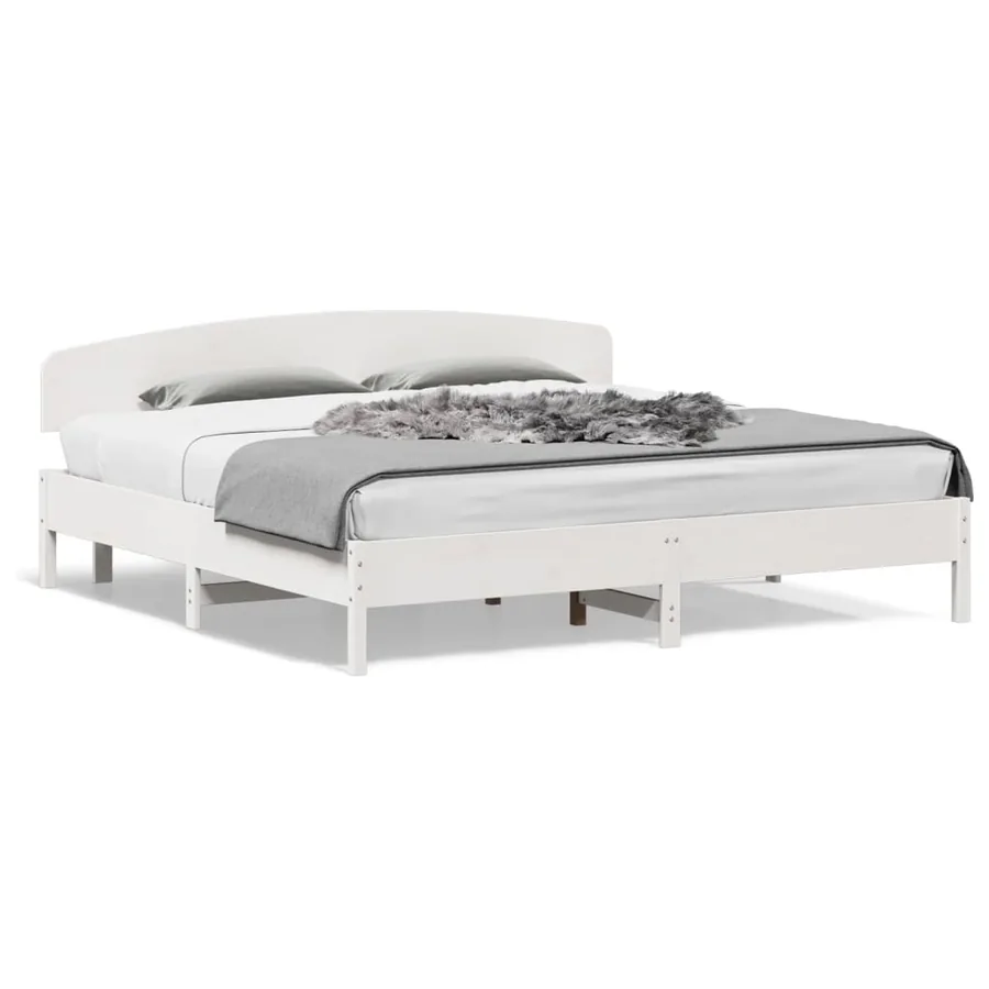 Cadre de lit sans matelas blanc 200x200 cm bois massif de pin - 2