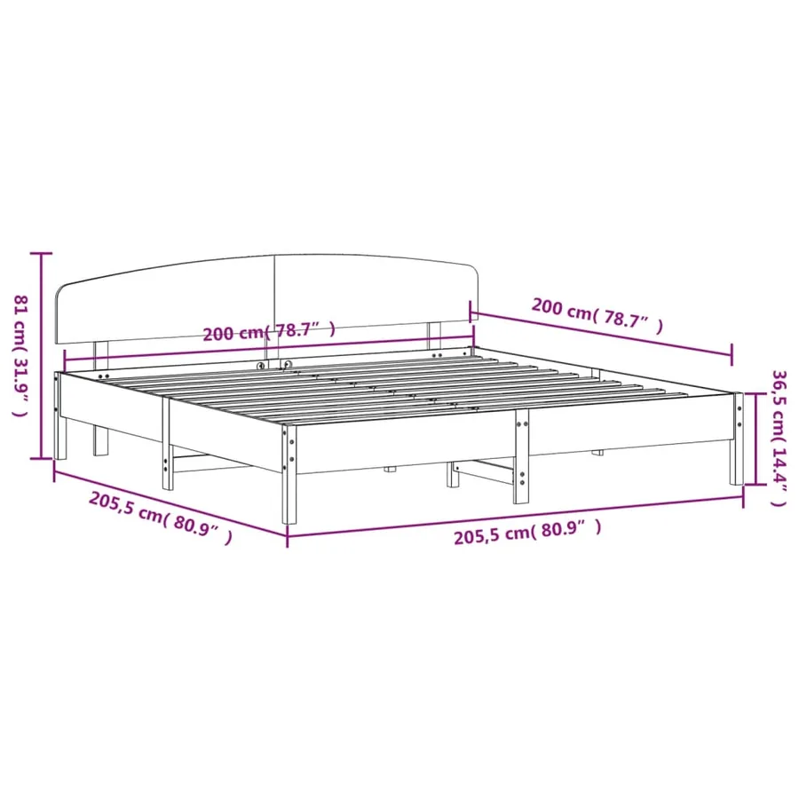 Cadre de lit sans matelas blanc 200x200 cm bois massif de pin - 9