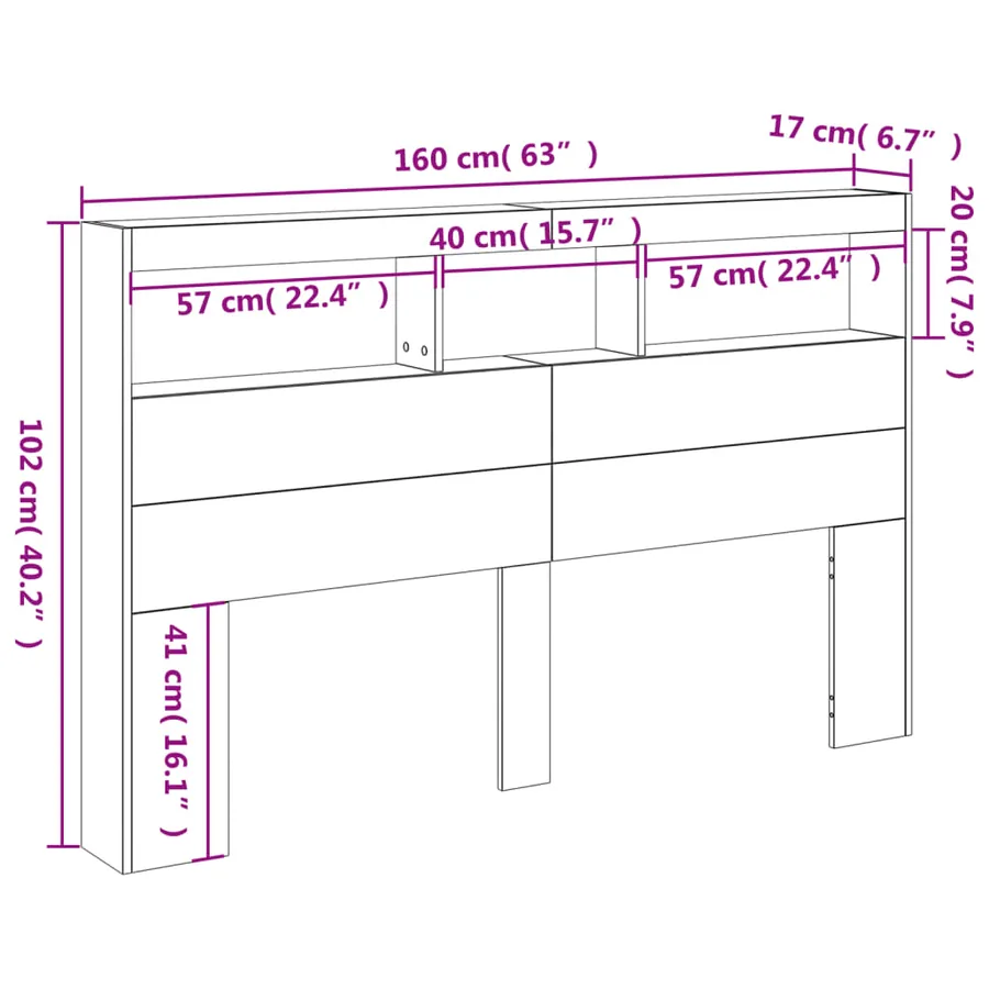 Armoire tête de lit avec LED blanc 160x17x102 cm - 14