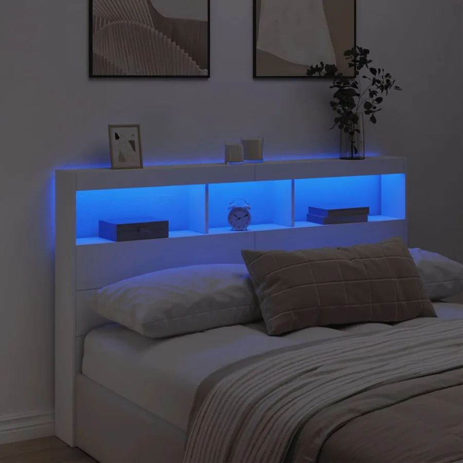 Armoire tête de lit avec LED blanc 160x17x102 cm - 4