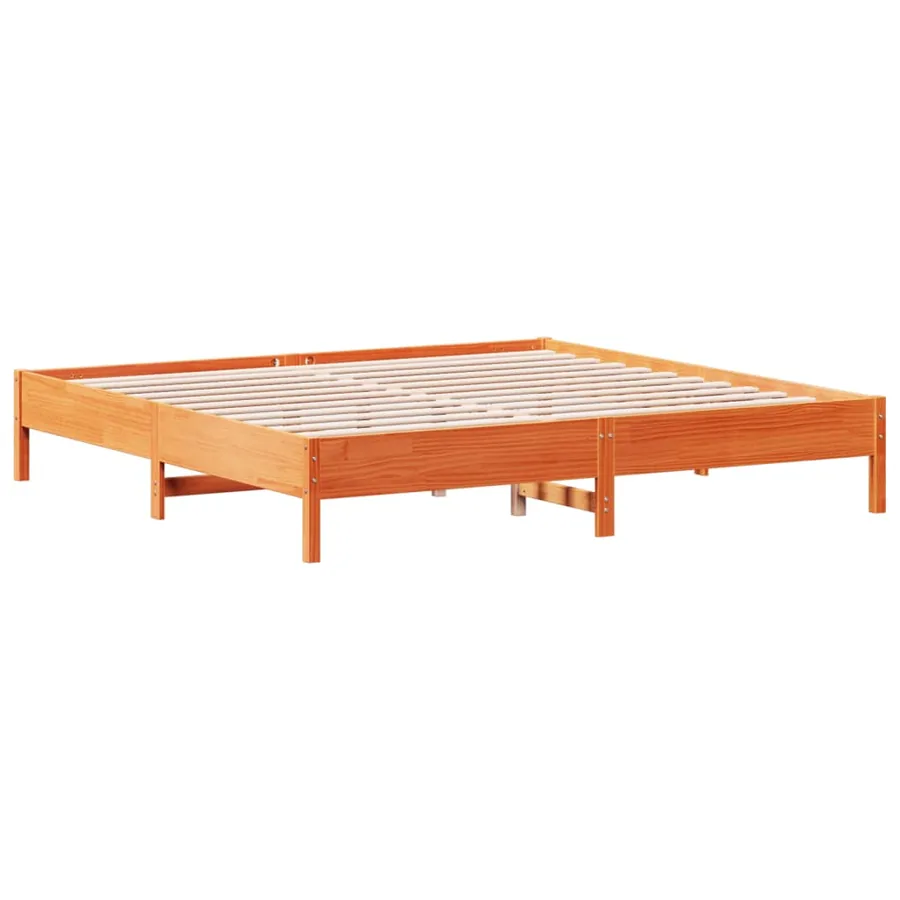 Cadre de lit sans matelas cire marron 200x200cm bois pin massif - 2