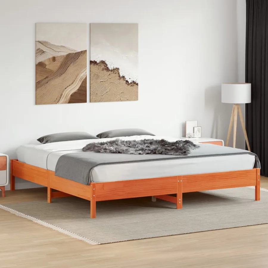 Cadre de lit sans matelas cire marron 200x200cm bois pin massif - 3