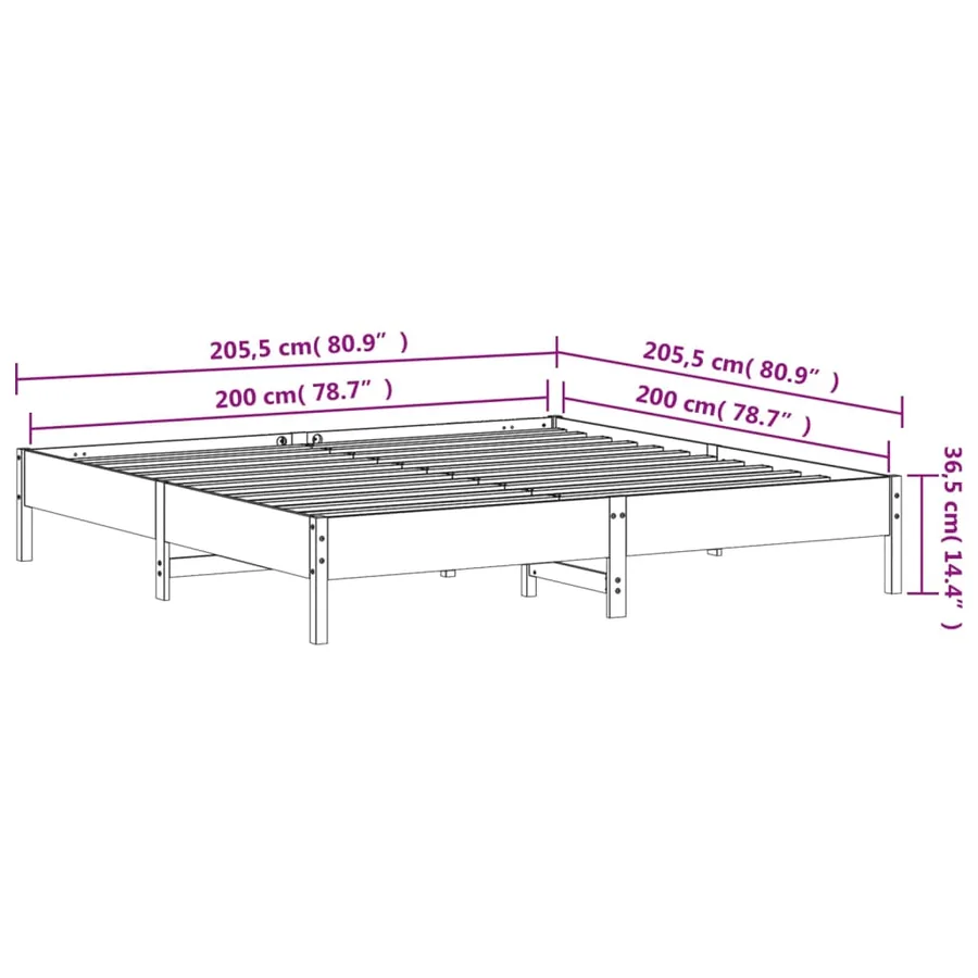 Cadre de lit sans matelas cire marron 200x200cm bois pin massif - 9