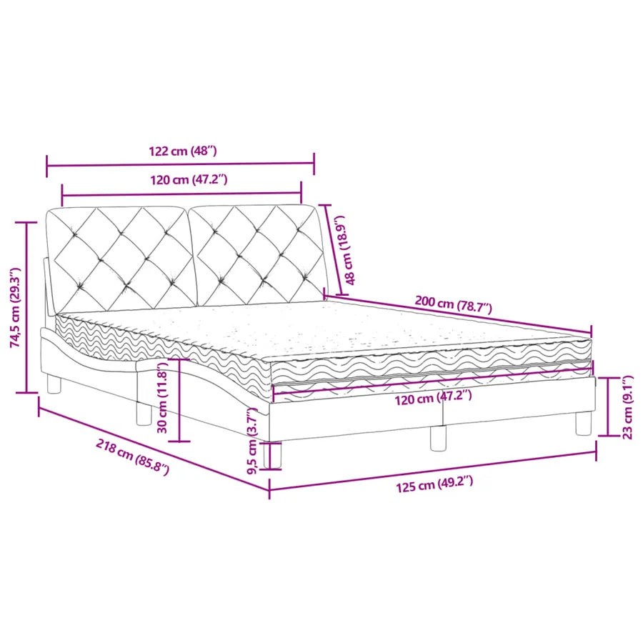 Lit avec matelas rose 120x200 cm velours - 11