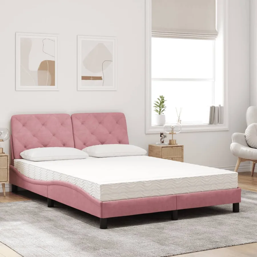 Lit avec matelas rose 120x200 cm velours - 3