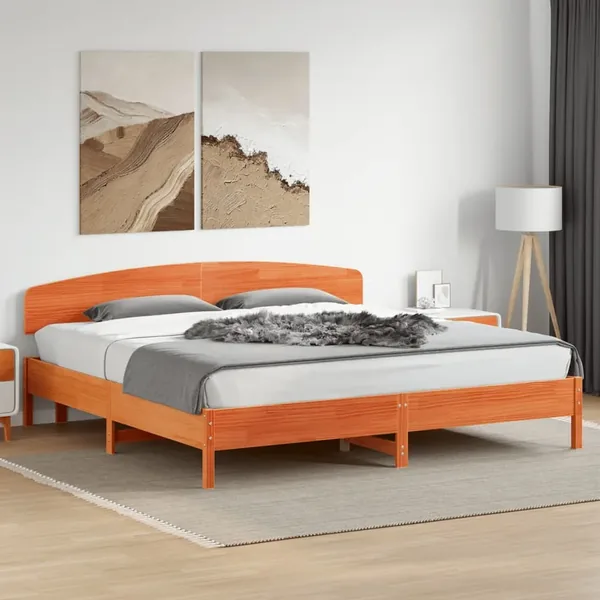 Cadre de lit sans matelas cire marron 200x200cm bois pin massif