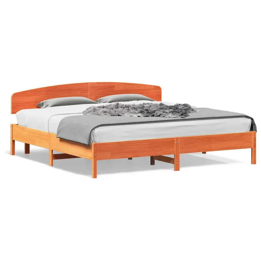 Cadre de lit sans matelas cire marron 200x200cm bois pin massif - 2