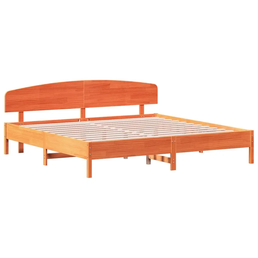 Cadre de lit sans matelas cire marron 200x200cm bois pin massif - 3