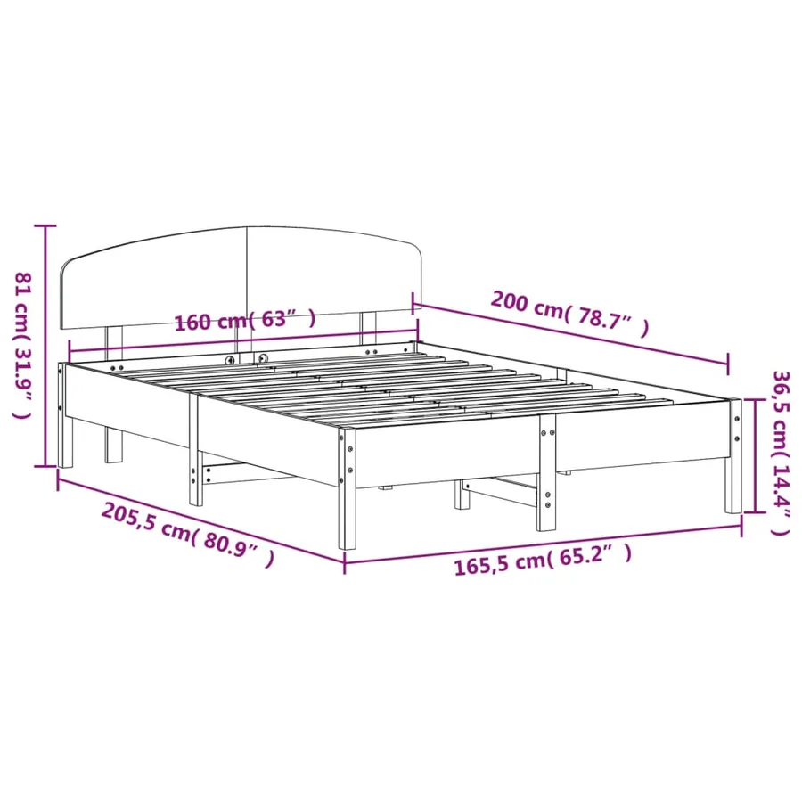 Cadre de lit sans matelas cire marron 160x200cm bois pin massif - 9
