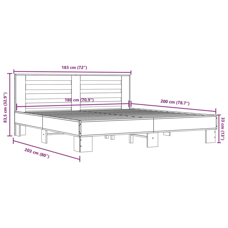Cadre de lit sans matelas noir 180x200 cm - 9