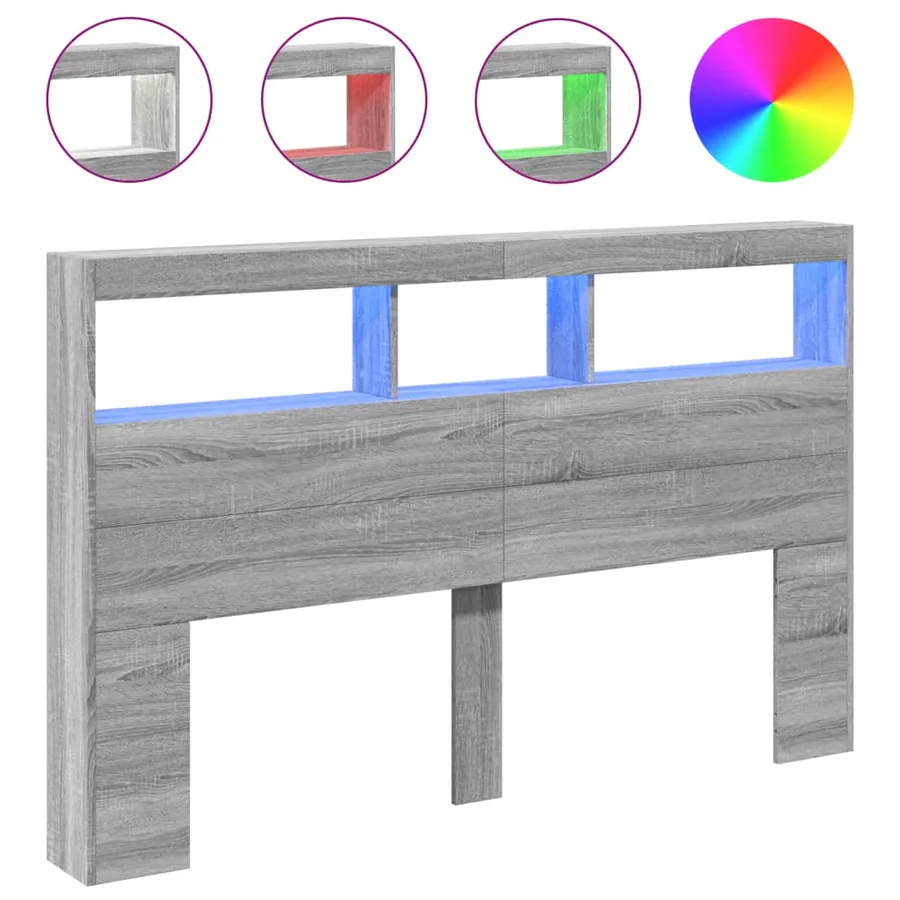 Armoire tête de lit avec LED sonoma gris 160x17x102 cm - 2