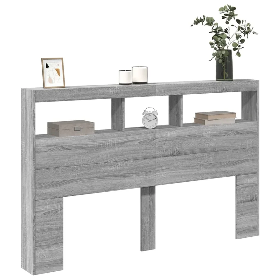 Armoire tête de lit avec LED sonoma gris 160x17x102 cm - 5