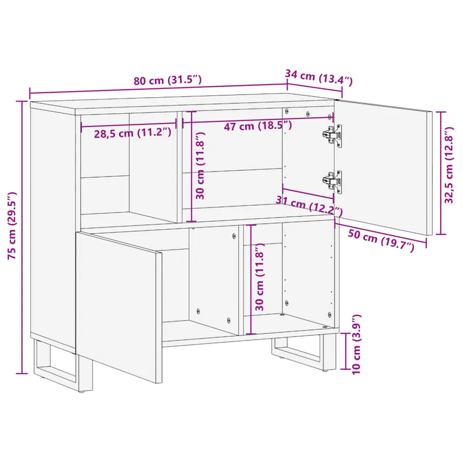 Buffet 80x34x75 cm Bois massif de manguier - 10