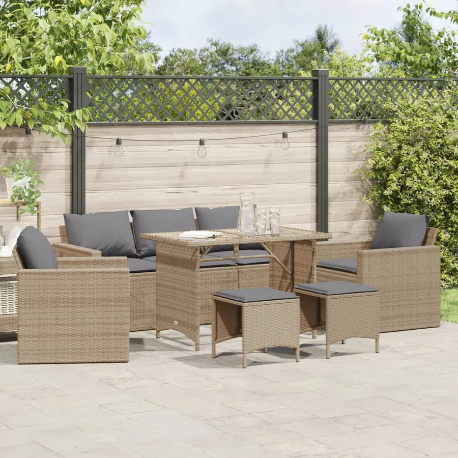 Salon de jardin avec coussins 6 pcs beige résine tressée